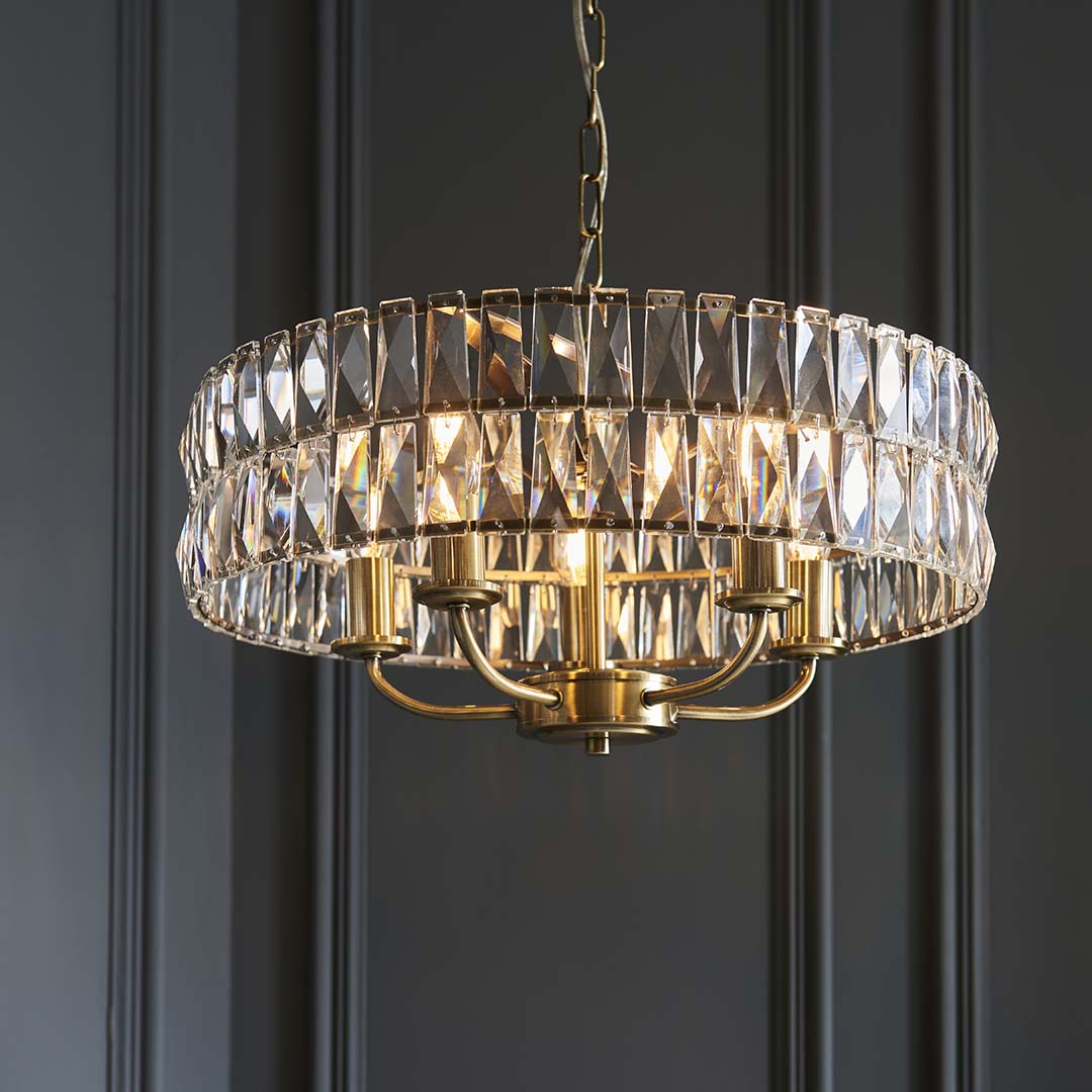 Freyza - Clifton 5 Light Antique Brass Pendant Ceiling Light