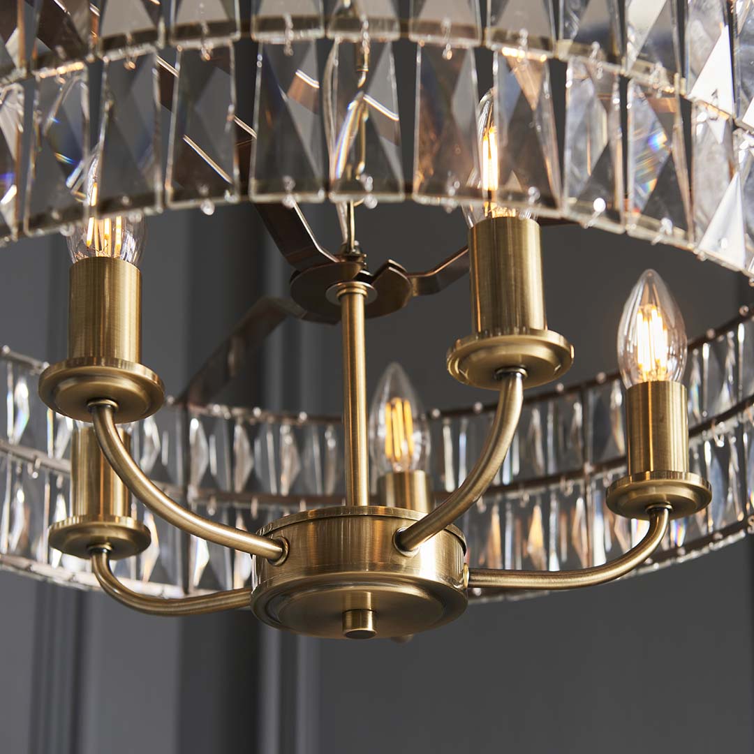 Freyza - Clifton 5 Light Antique Brass Pendant Ceiling Light