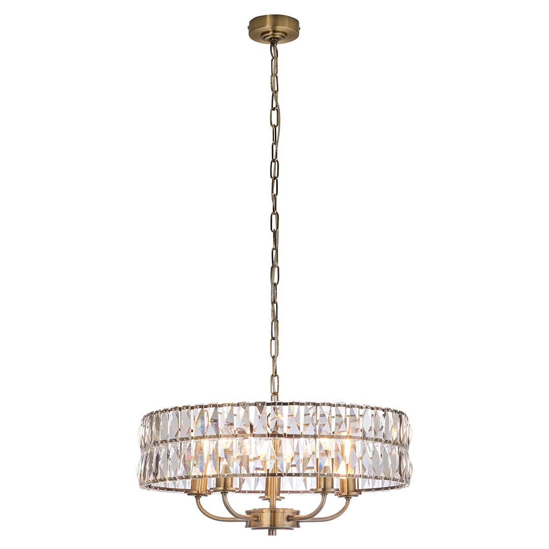 Freyza - Clifton 5 Light Antique Brass Pendant Ceiling Light