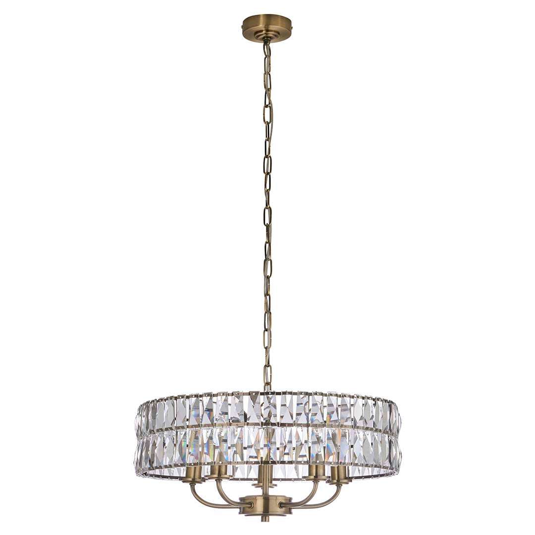 Freyza - Clifton 5 Light Antique Brass Pendant Ceiling Light