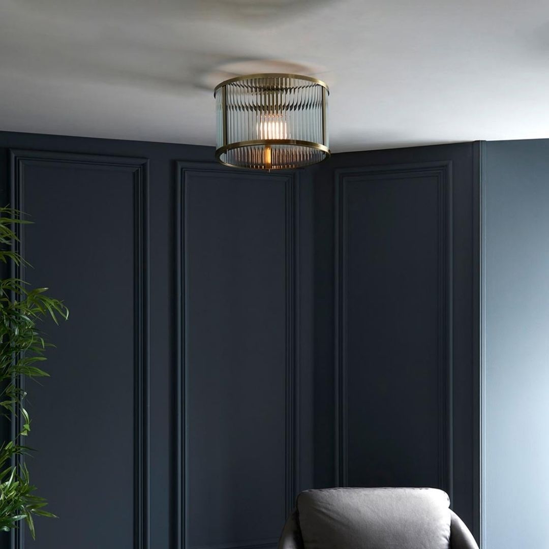 Freyza - Ridgeton Antique Brass & Glass Flush Ceiling Light