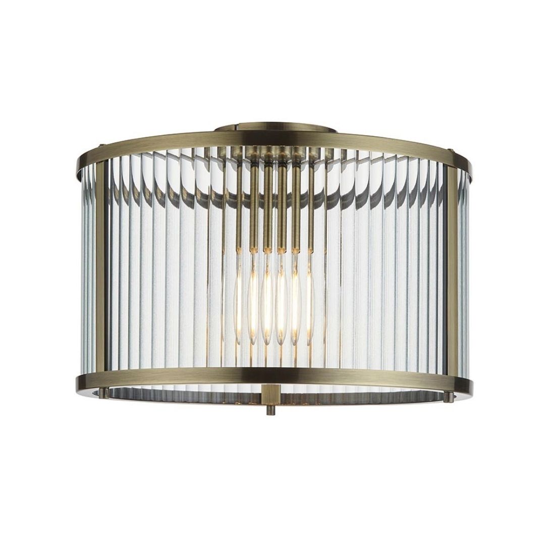 Freyza - Ridgeton Antique Brass & Glass Flush Ceiling Light