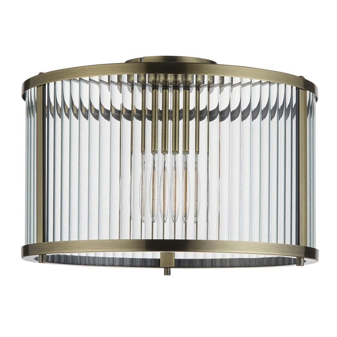 Freyza - Ridgeton Antique Brass & Glass Flush Ceiling Light