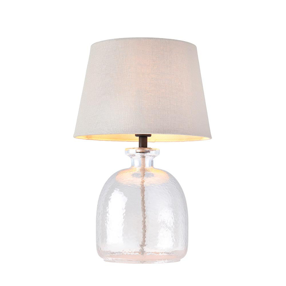 Freyza - Hammered Glass Table Lamp | Textured Clear Glass with Matt Black Metal Accents | Modern Classic Lighting with Grey Fabric Shade