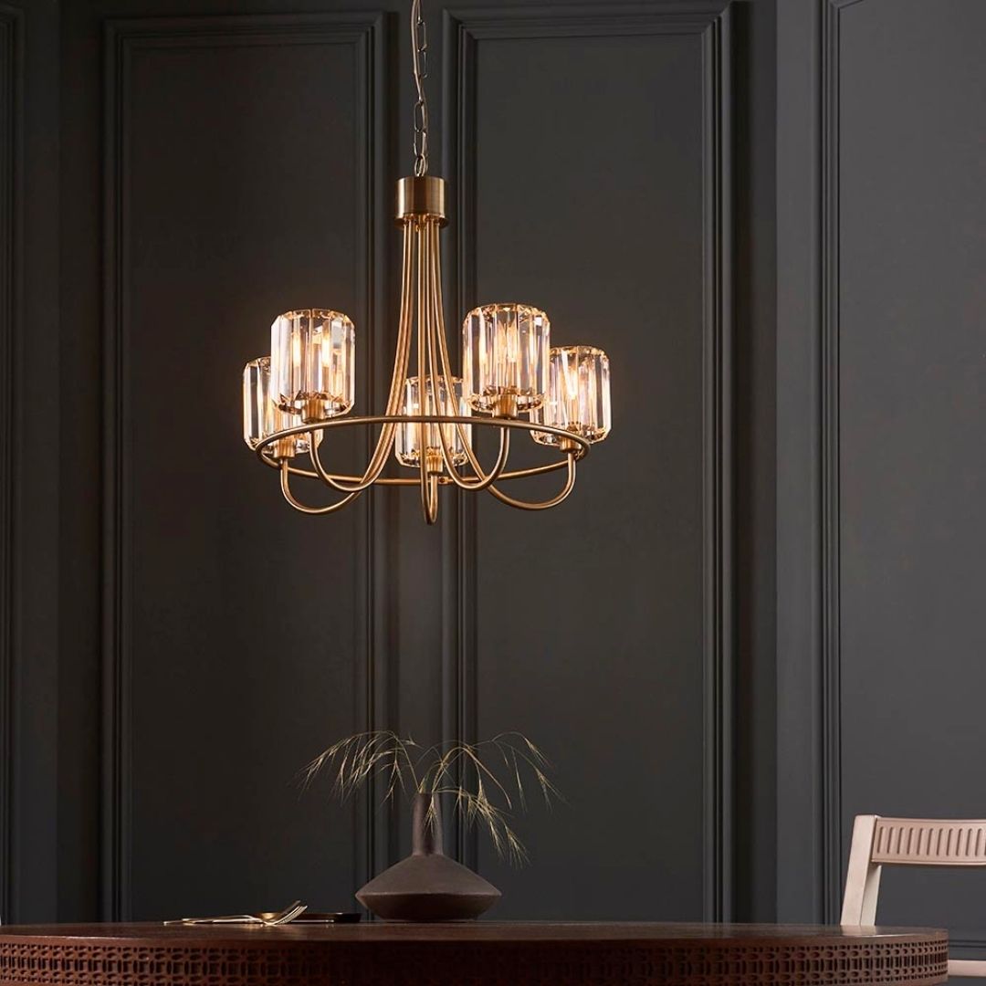 Freyza - Berenice 5 Light Antique Brass Pendant Ceiling Light
