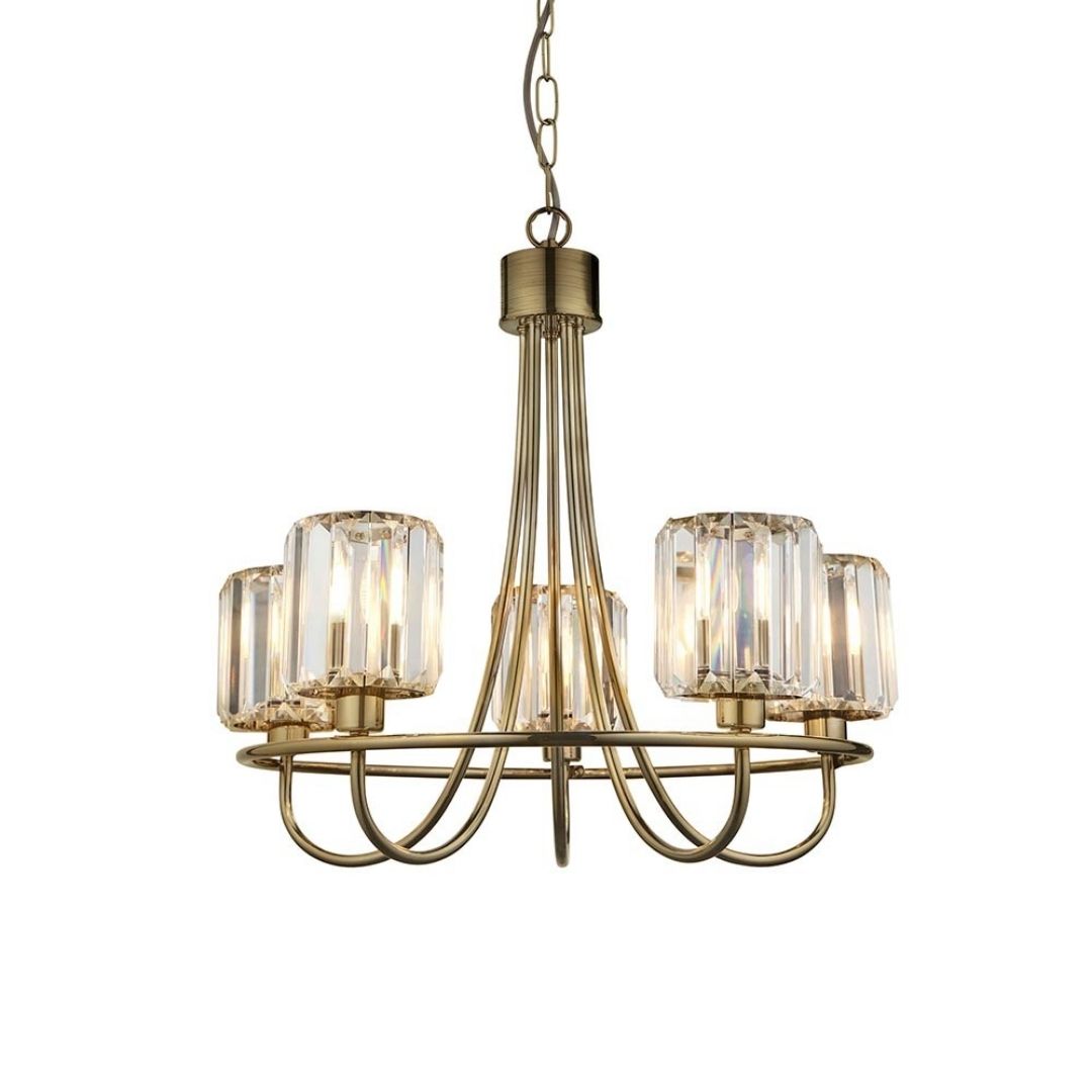 Freyza - Berenice 5 Light Antique Brass Pendant Ceiling Light