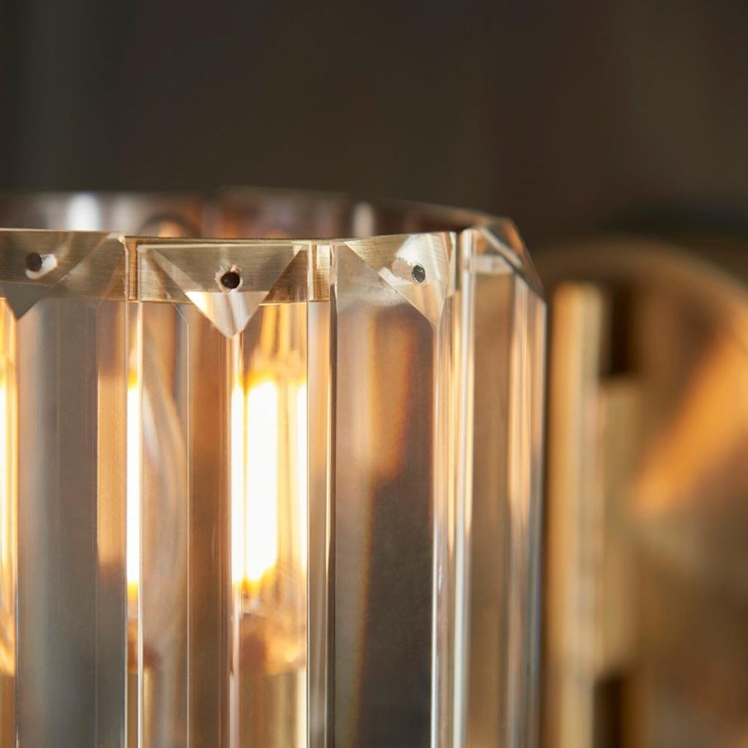 Freyza - Berenice Antique Brass Wall Light with Faceted Glass Shade