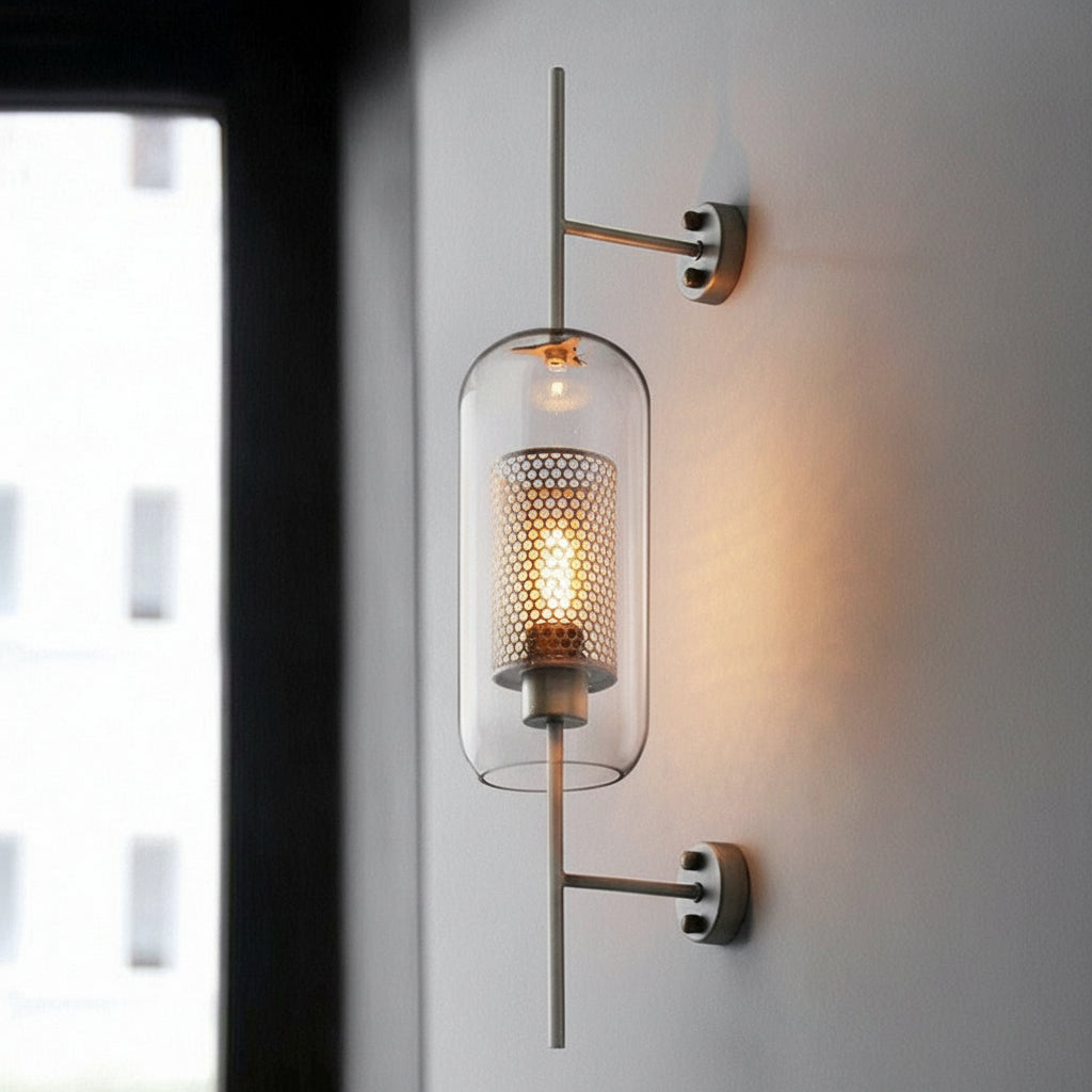 Freyza - Industrial Wall Sconce – Retro Glass Tank Antique Bronze Corridor Light (Clear Glass & 15-46cm)