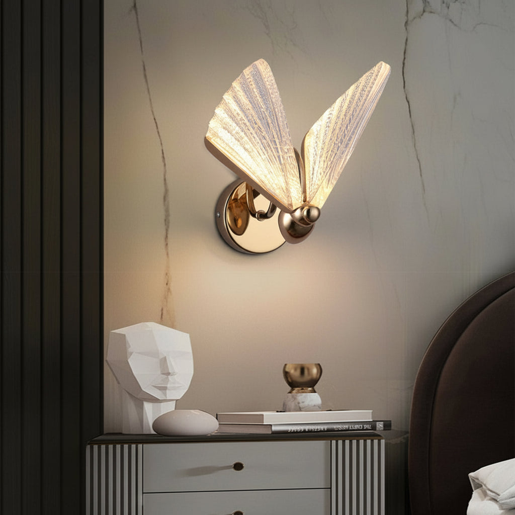 Freyza - LED Wall Sconce Light – Modern Butterfly Acrylic Gold (25x19cm / 9.8x7.5in)
