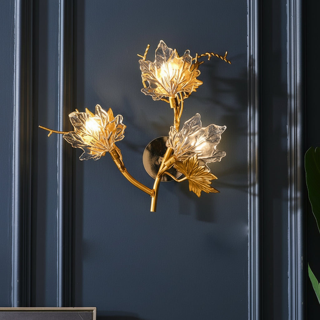 Freyza - LED Wall Sconce Light – Nordic Glass Maple Leaves Art Deco (53x48cm / 20.9x18.9in)