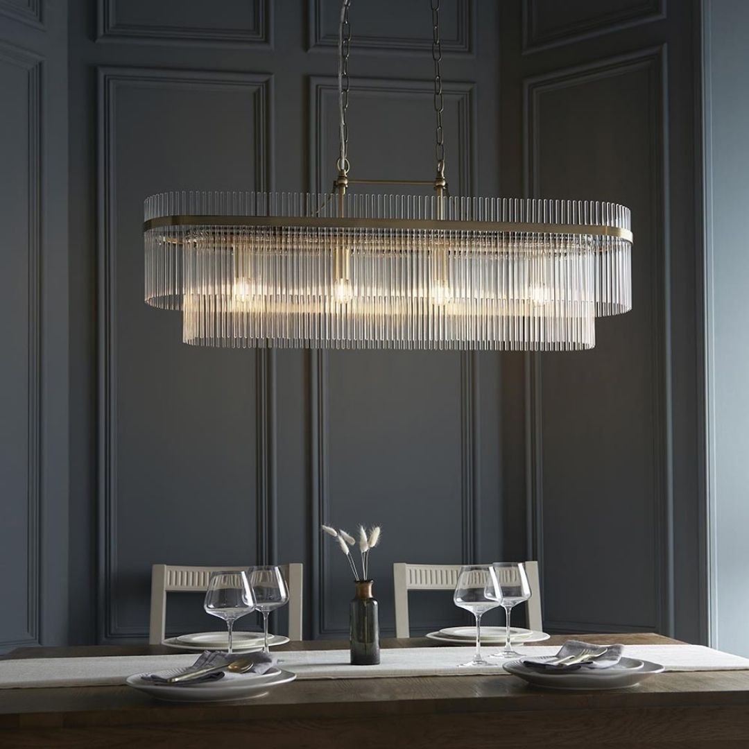 Freyza - Marietta 4 Light Antique Brass & Glass Ceiling Pendant Bar