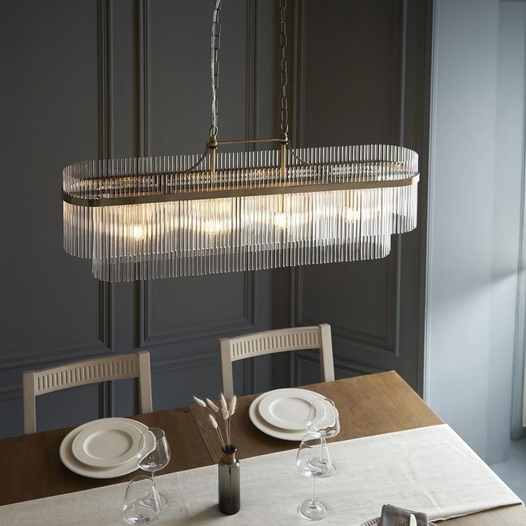 Freyza - Marietta 4 Light Antique Brass & Glass Ceiling Pendant Bar