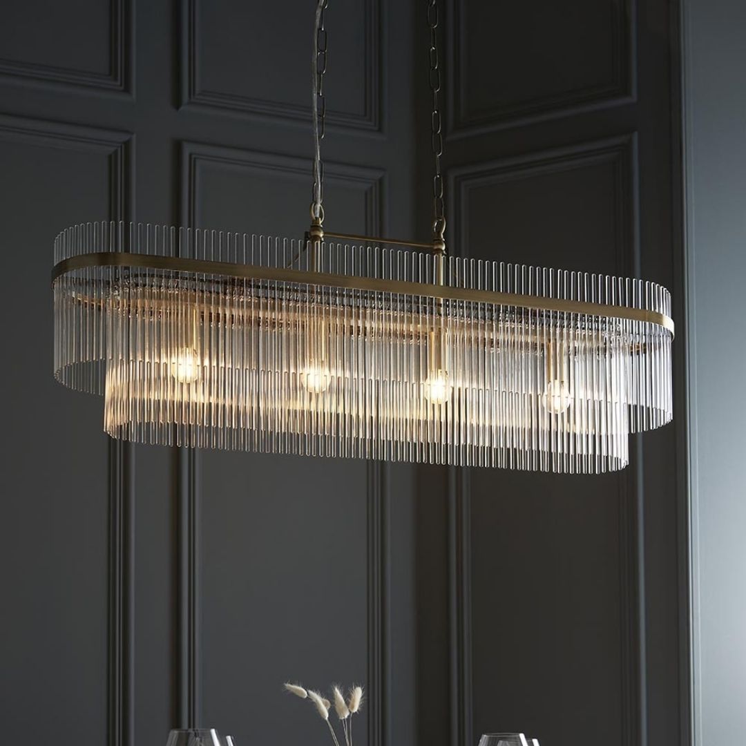 Freyza - Marietta 4 Light Antique Brass & Glass Ceiling Pendant Bar