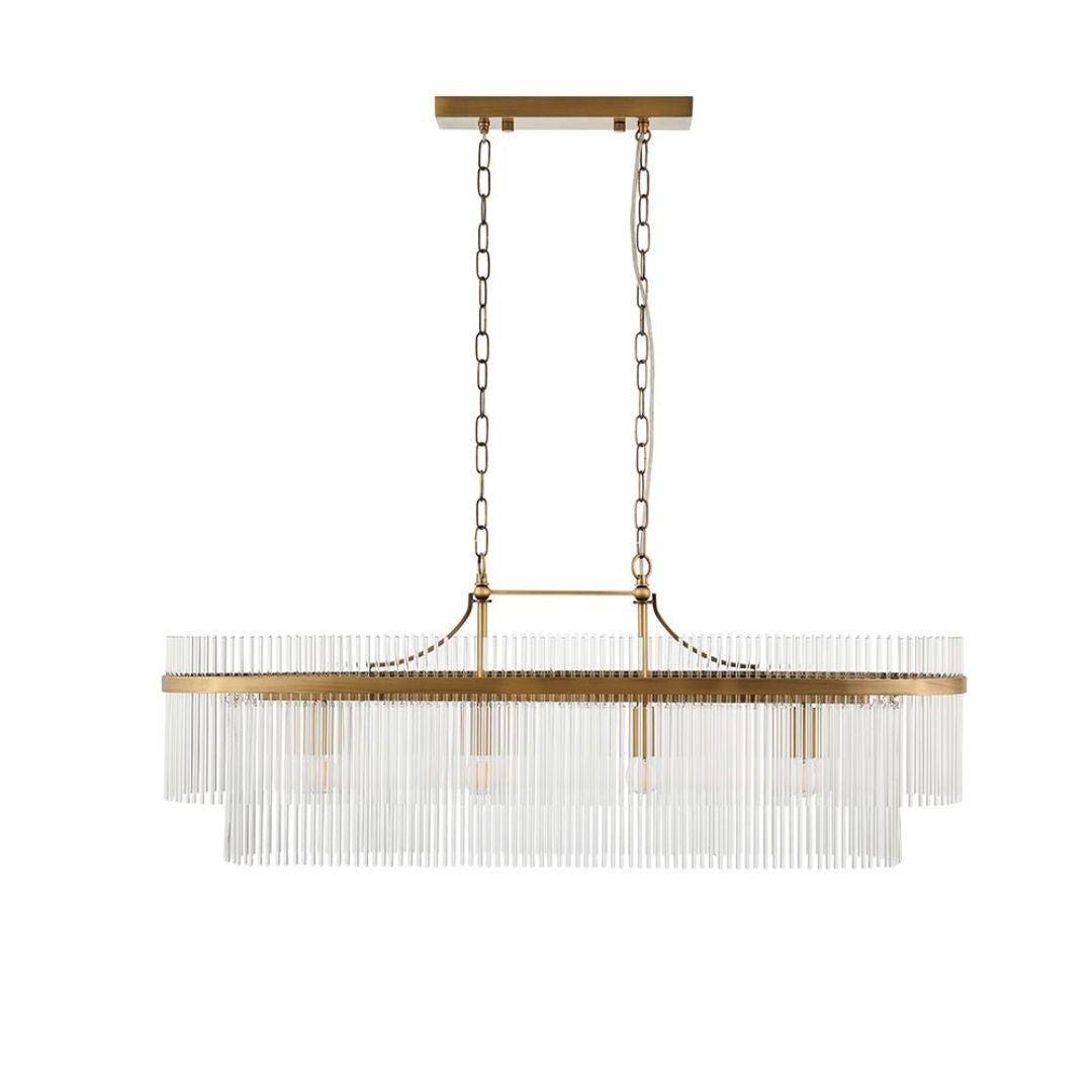 Freyza - Marietta 4 Light Antique Brass & Glass Ceiling Pendant Bar