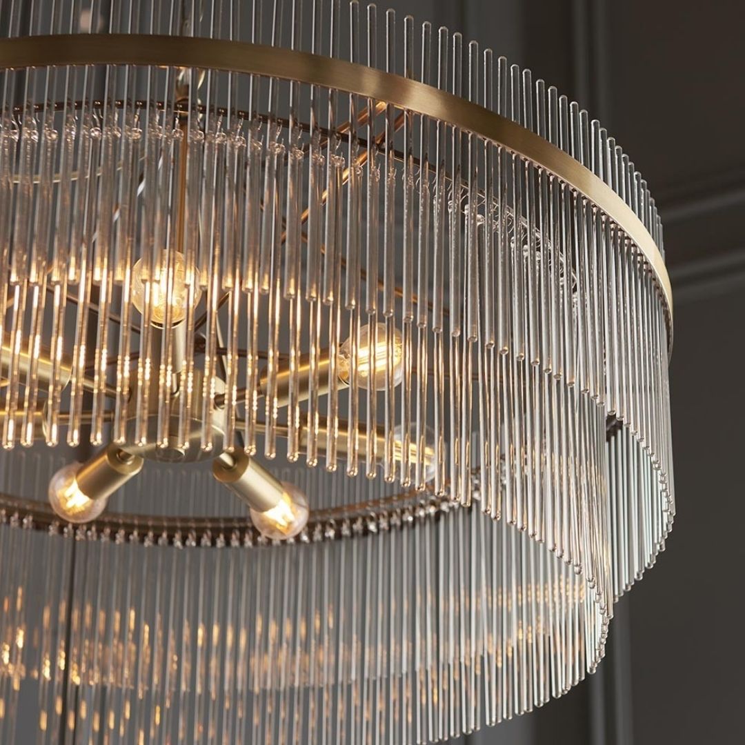 Freyza - Marietta 7 Light Antique Brass & Glass Pendant Ceiling Light