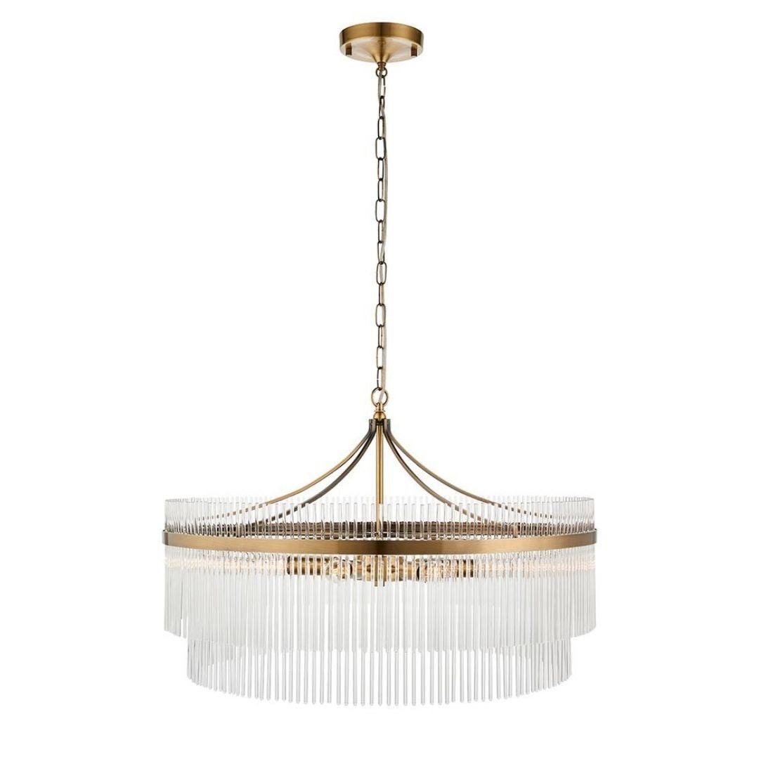 Freyza - Marietta 7 Light Antique Brass & Glass Pendant Ceiling Light