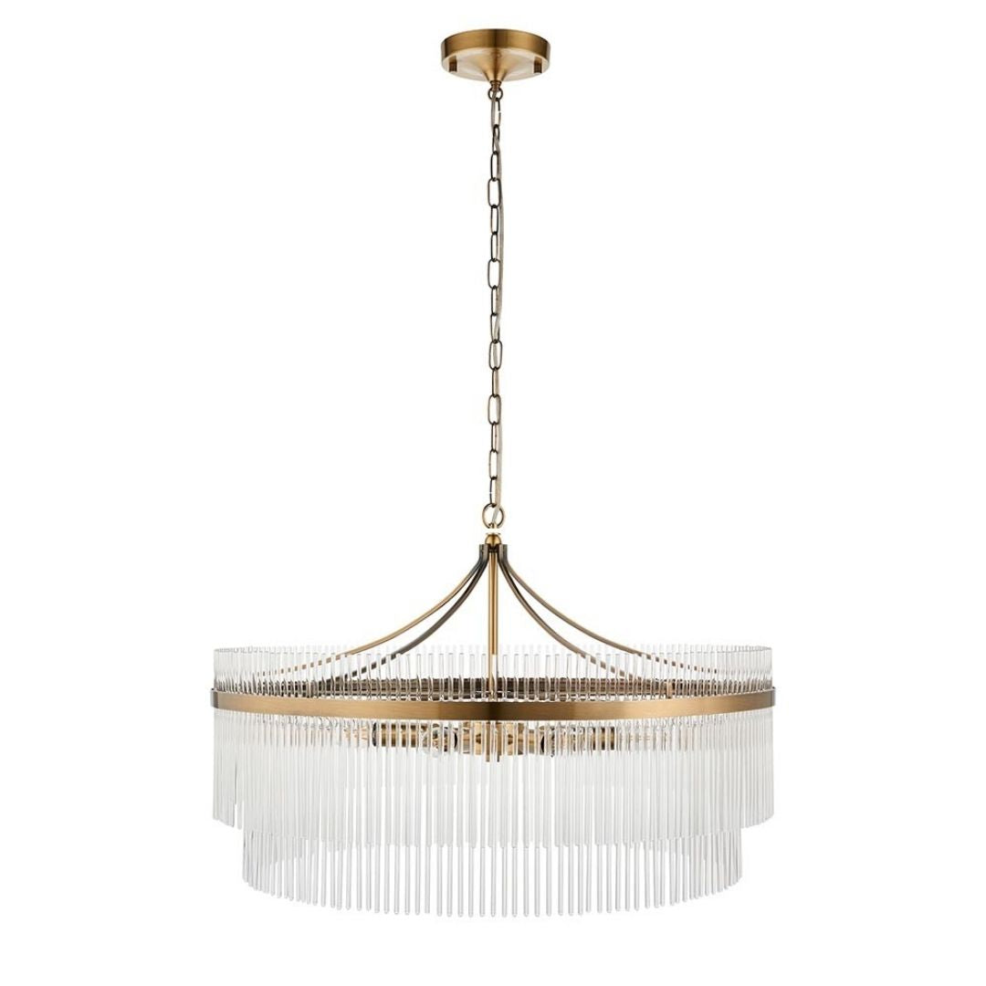 Freyza - Marietta 7 Light Antique Brass & Glass Pendant Ceiling Light
