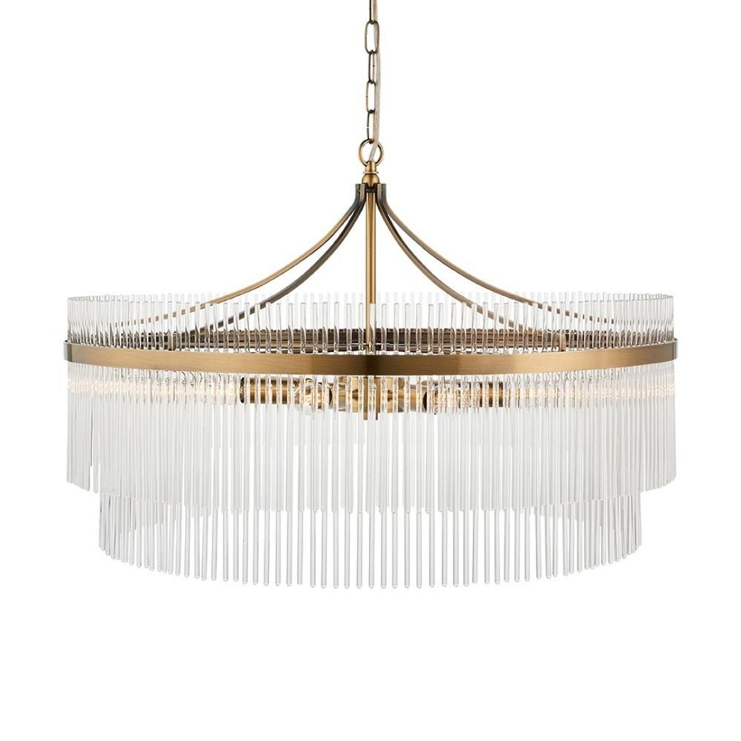 Freyza - Marietta 7 Light Antique Brass & Glass Pendant Ceiling Light