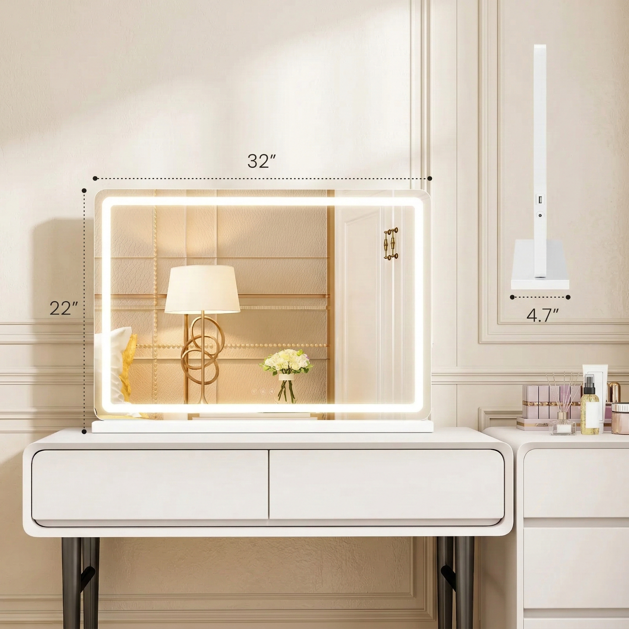 Freyza - Elegant LED Vanity Mirror with Dimmable Lighting & USB Charging | Adjustable Brightness for Flawless Makeup