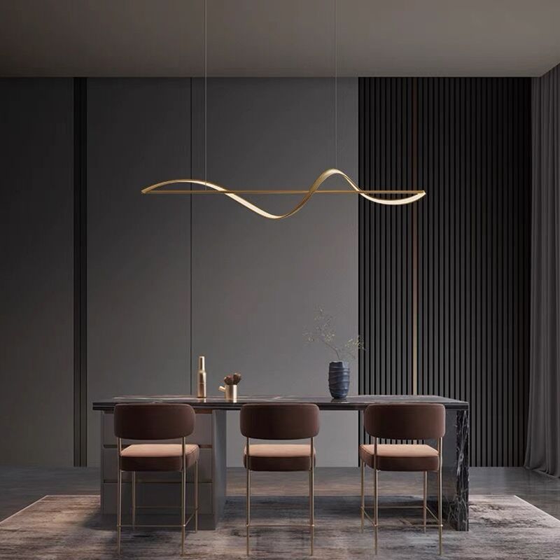 Freyza | Suspension Zelin Wave en laiton noir – Luminaire minimaliste pour cuisine et salle à manger