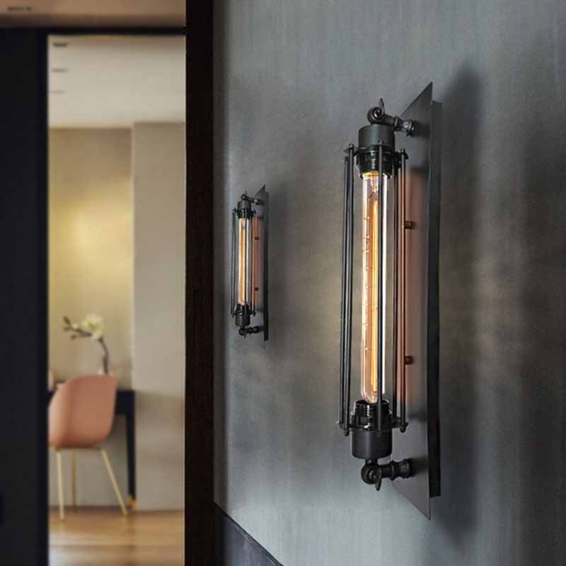 Freyza | Tronel Vintage Cylinder Black Gold Indoor Wall Light – Vintage Bedroom Living Room