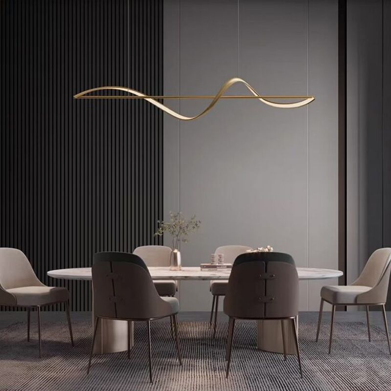 Freyza | Suspension Zelin Wave en laiton noir – Luminaire minimaliste pour cuisine et salle à manger