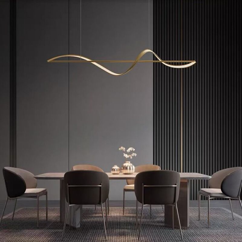 Freyza | Suspension Zelin Wave en laiton noir – Luminaire minimaliste pour cuisine et salle à manger