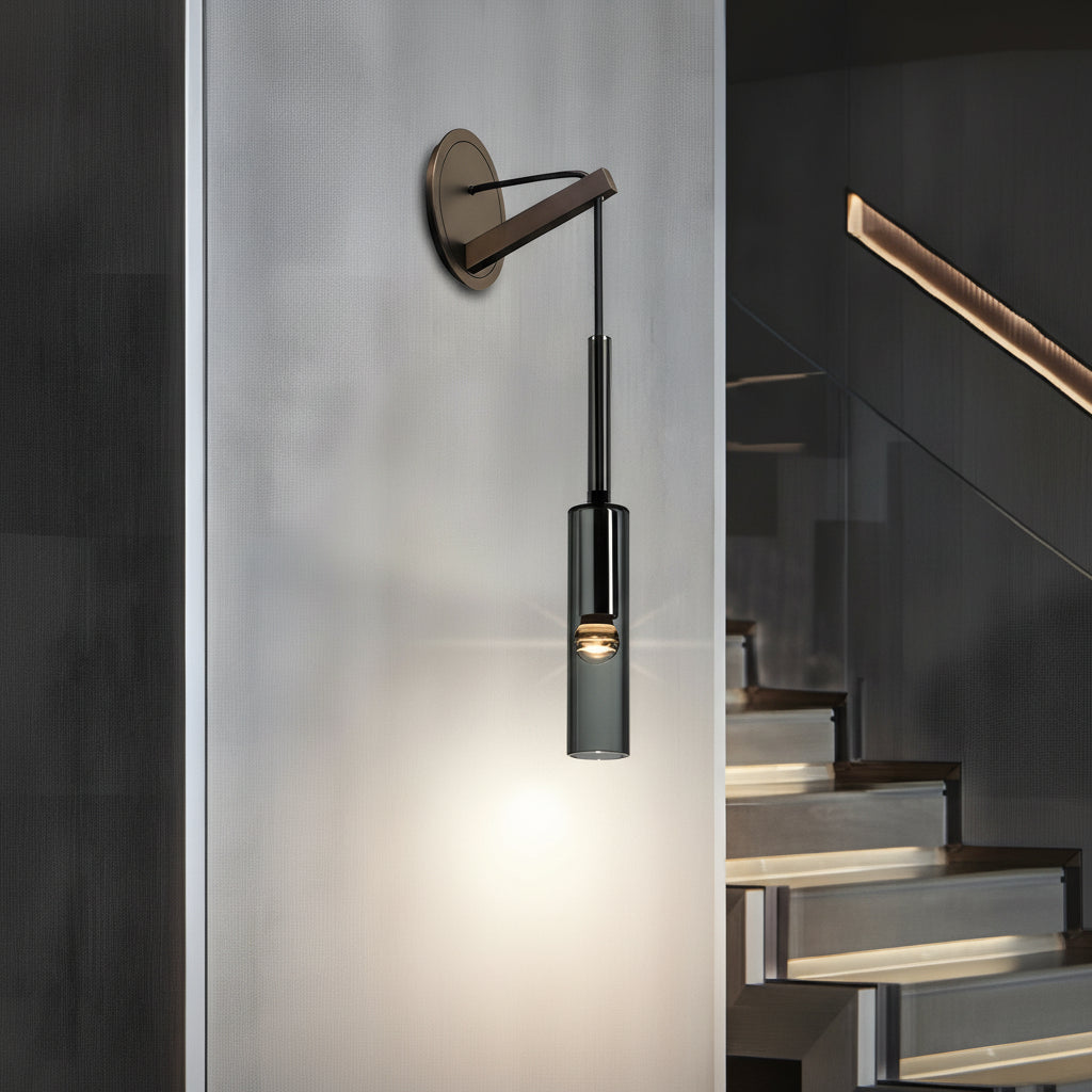 Freyza - LED Wall Sconce Light – Nordic Smoked Glass Copper (42x7cm / 16.5x2.8in)