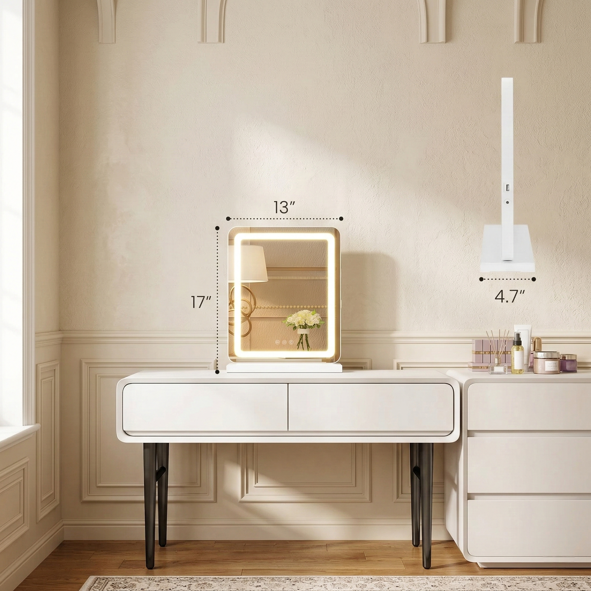 Freyza - Elegant LED Vanity Mirror with Dimmable Lighting & USB Charging | Adjustable Brightness for Flawless Makeup