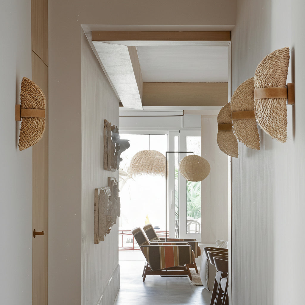 Freyza - Japanese Rattan Wood Wall Sconce – Woven Japandi LED Bedside Lamp (Warm White)