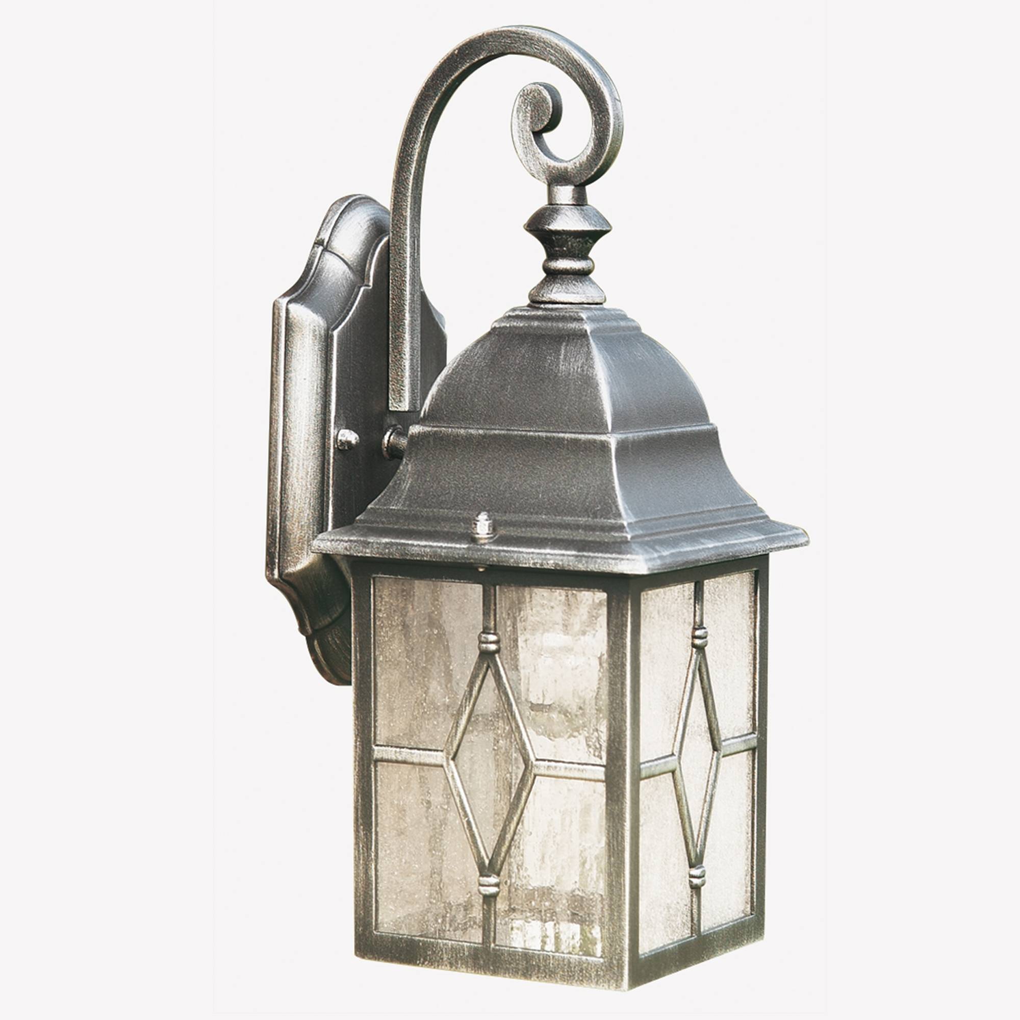 Freyza – Outdoor Wall Light | Black & Silver Cast Aluminium Lantern with Leaded Glass Lantern IP23 Outdoor Fixture