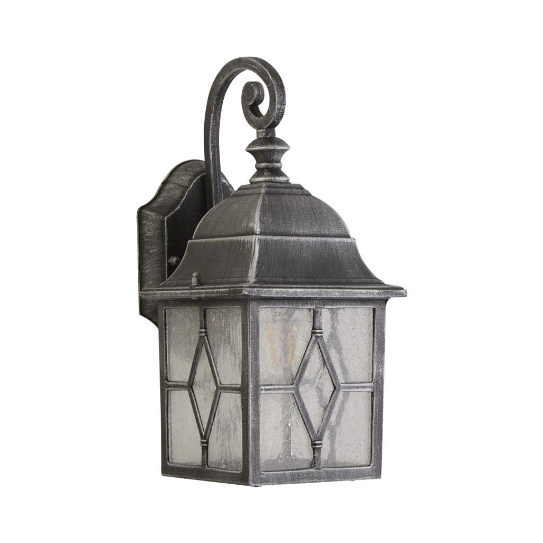 Freyza – Outdoor Wall Light | Black & Silver Cast Aluminium Lantern with Leaded Glass Lantern IP23 Outdoor Fixture