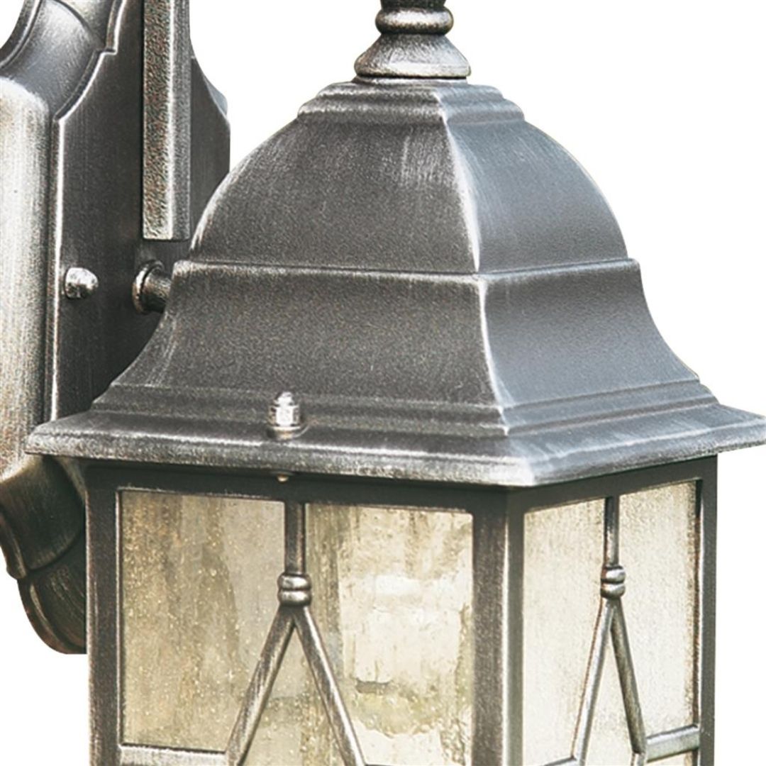Freyza – Outdoor Wall Light | Black & Silver Cast Aluminium Lantern with Leaded Glass Lantern IP23 Outdoor Fixture