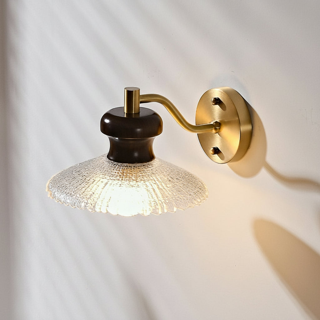 Freyza - LED Wall Sconce Light – Retro South Seas Brass Wood Glass (24x24cm / 9.45x9.45in)