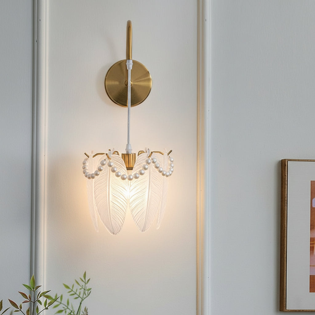 Freyza - LED Wall Sconce Light – Nordic Glass Feather Leaf Art Deco (20x20cm / 7.9x7.9in)