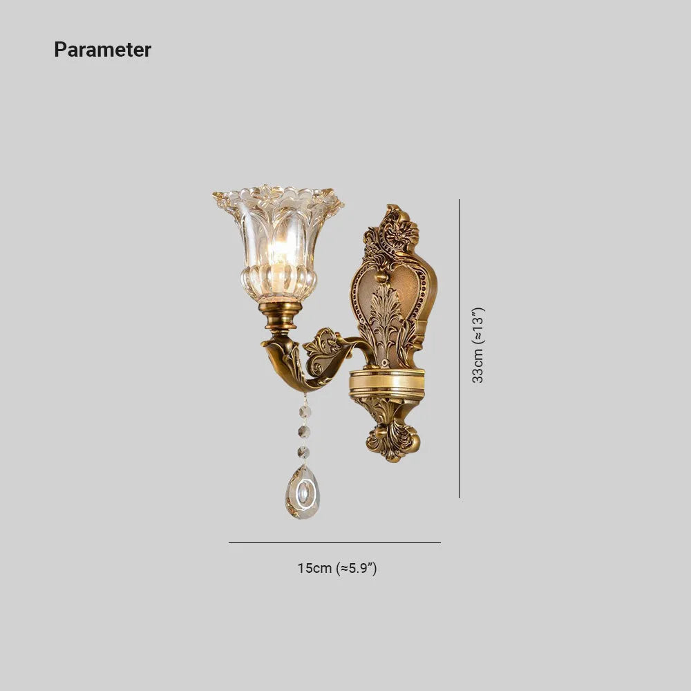 Freyza | Ramiq Vintage Flor Gold Glass Indoor Wall Light – Vintage Bedroom Living Room