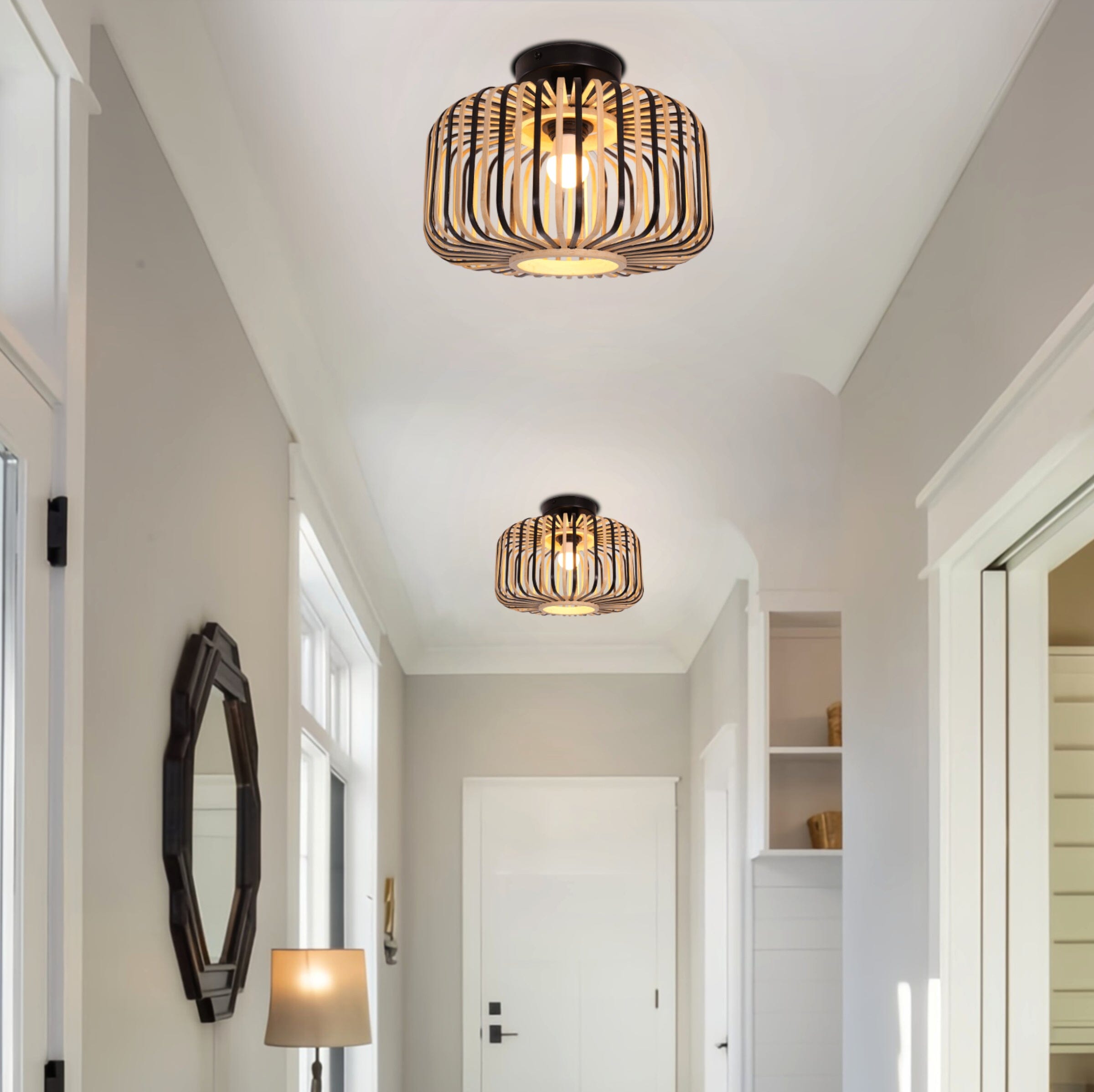 Freyza - Lightsin Black Modern Ceiling Light – Handwoven Bamboo Pendant Light for Living Room, Bedroom & Kitchen