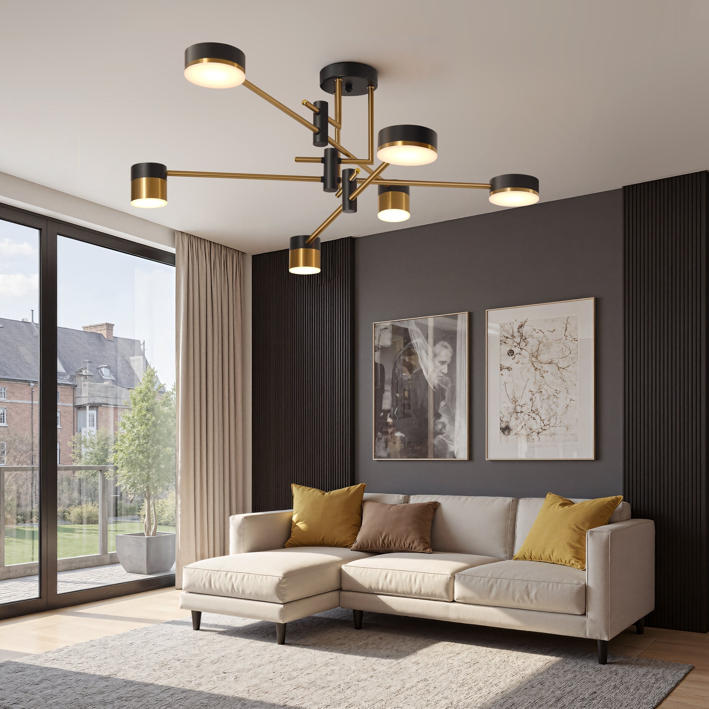 Freyza - Modern Black & Gold LED Ceiling Light | Flush Mount Fixture with 3 Colour Temperatures