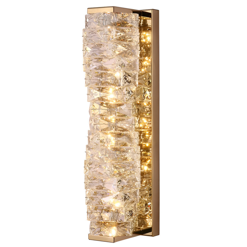 Freyza - Modern Crystal Pillar LED Wall Sconce – Luxury 3-Color Dimmable Wall Light (Gold/Silver)