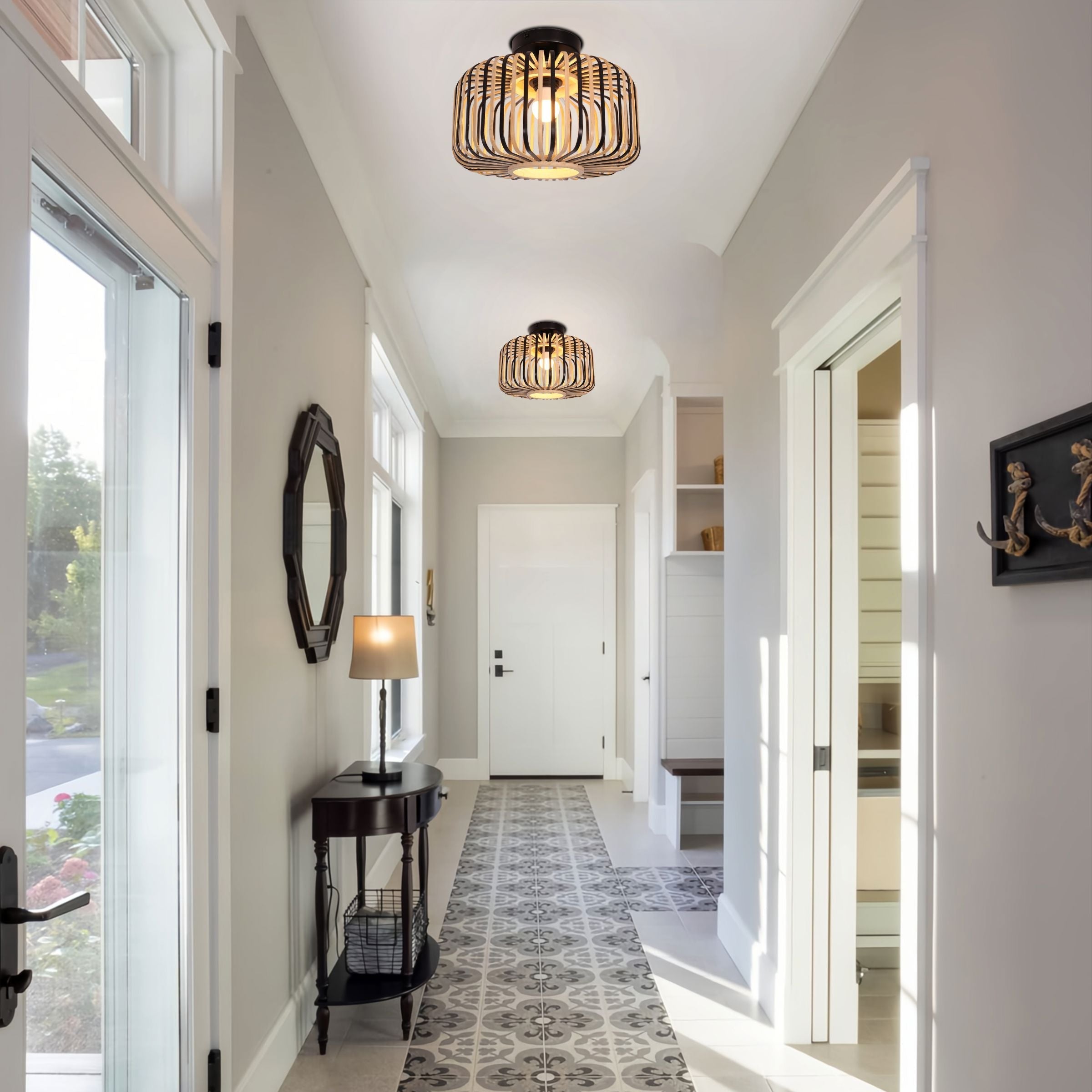 Freyza - Lightsin Black Modern Ceiling Light – Handwoven Bamboo Pendant Light for Living Room, Bedroom & Kitchen