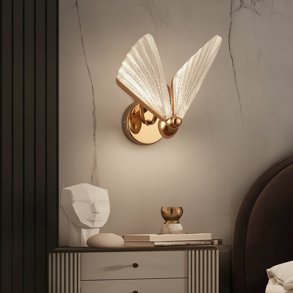 Freyza - LED Wall Sconce Light – Modern Butterfly Acrylic Gold (25x19cm / 9.8x7.5in)