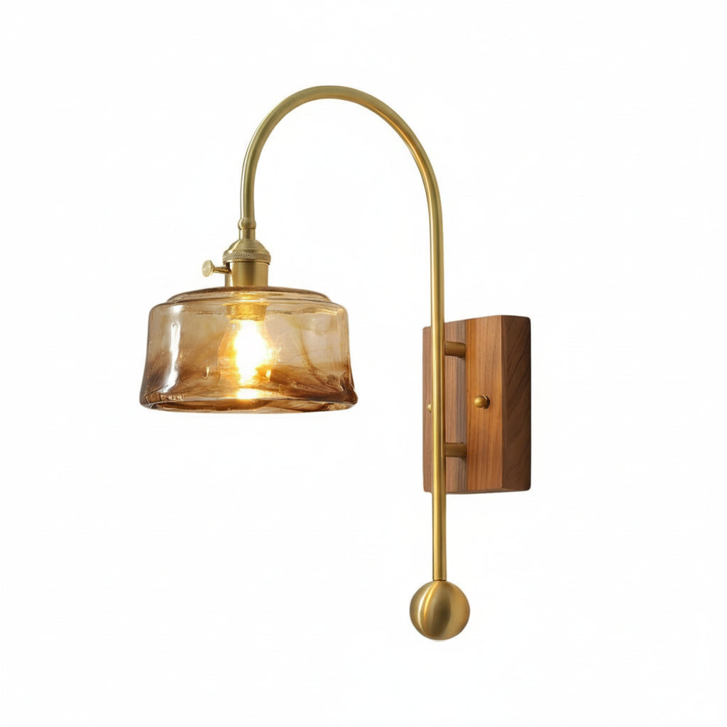 Freyza - LED Wall Sconce Light – Retro Industrial High Arm Brass Glass (30x15cm / 11.8x5.9in)