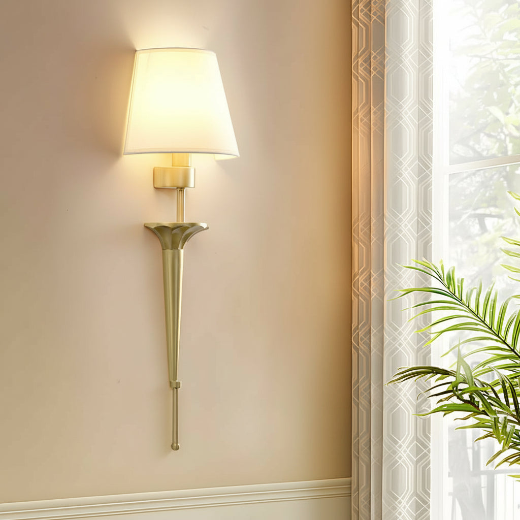 Freyza - LED Wall Sconce Light – Modern American Tall Copper Fabric Shade (66x22cm / 26x8.7in)