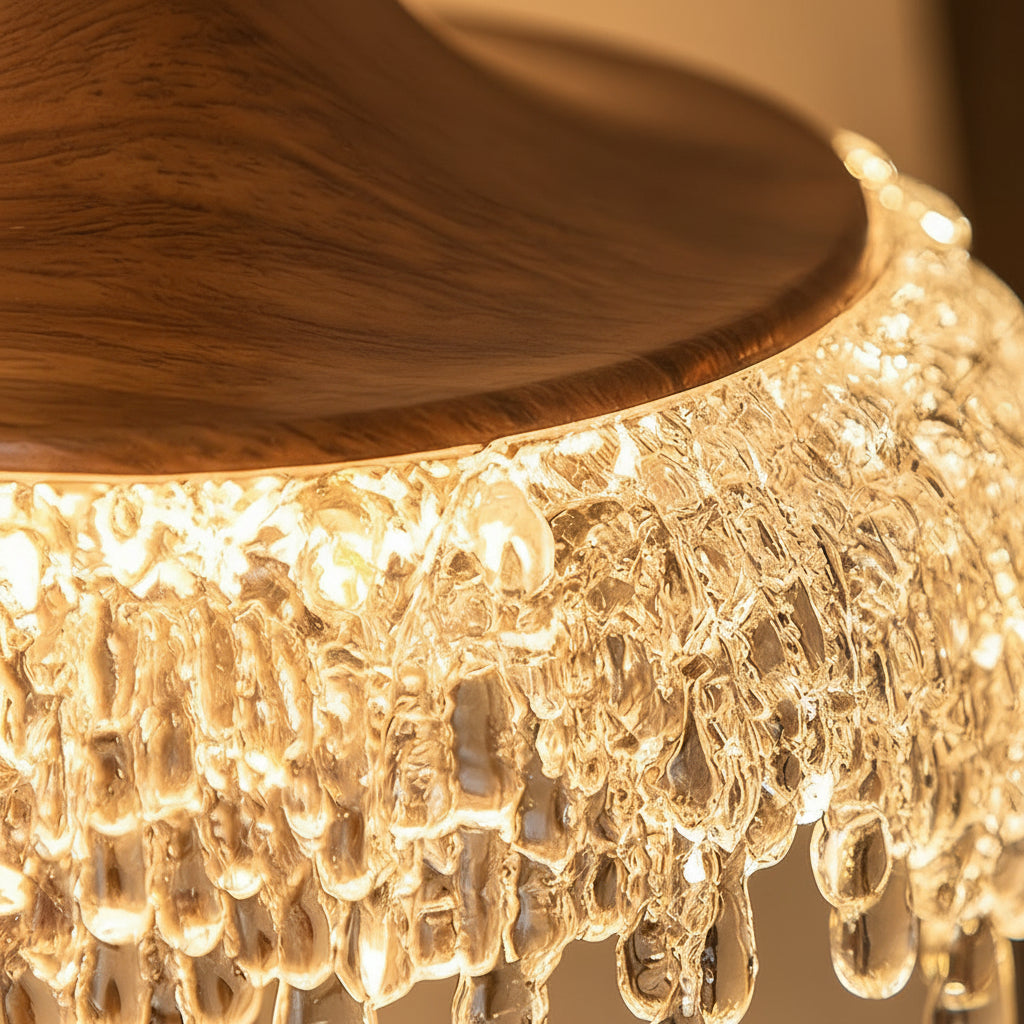Freyza - LED Wall Sconce Light – Vintage Retro Walnut Glass Water Drop (25x20cm / 9.8x7.9in)