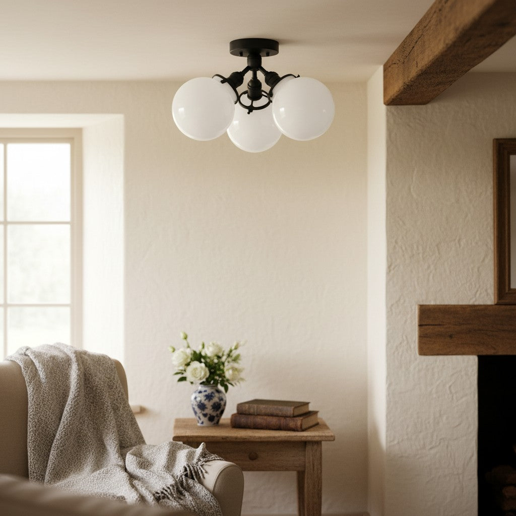 Freyza | Weiße flache Deckenleuchte aus Glas – Schlafzimmer, Küche