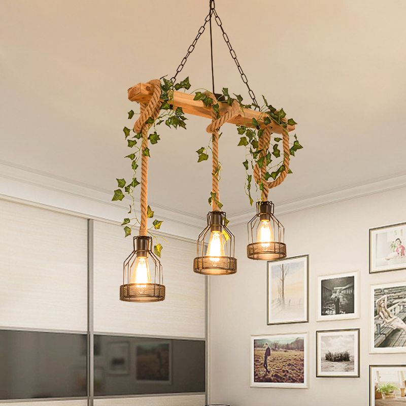 Freyza | Suspension en bois vintage à 5 lumières Epoch Caged – Cuisine et salle à manger vintage
