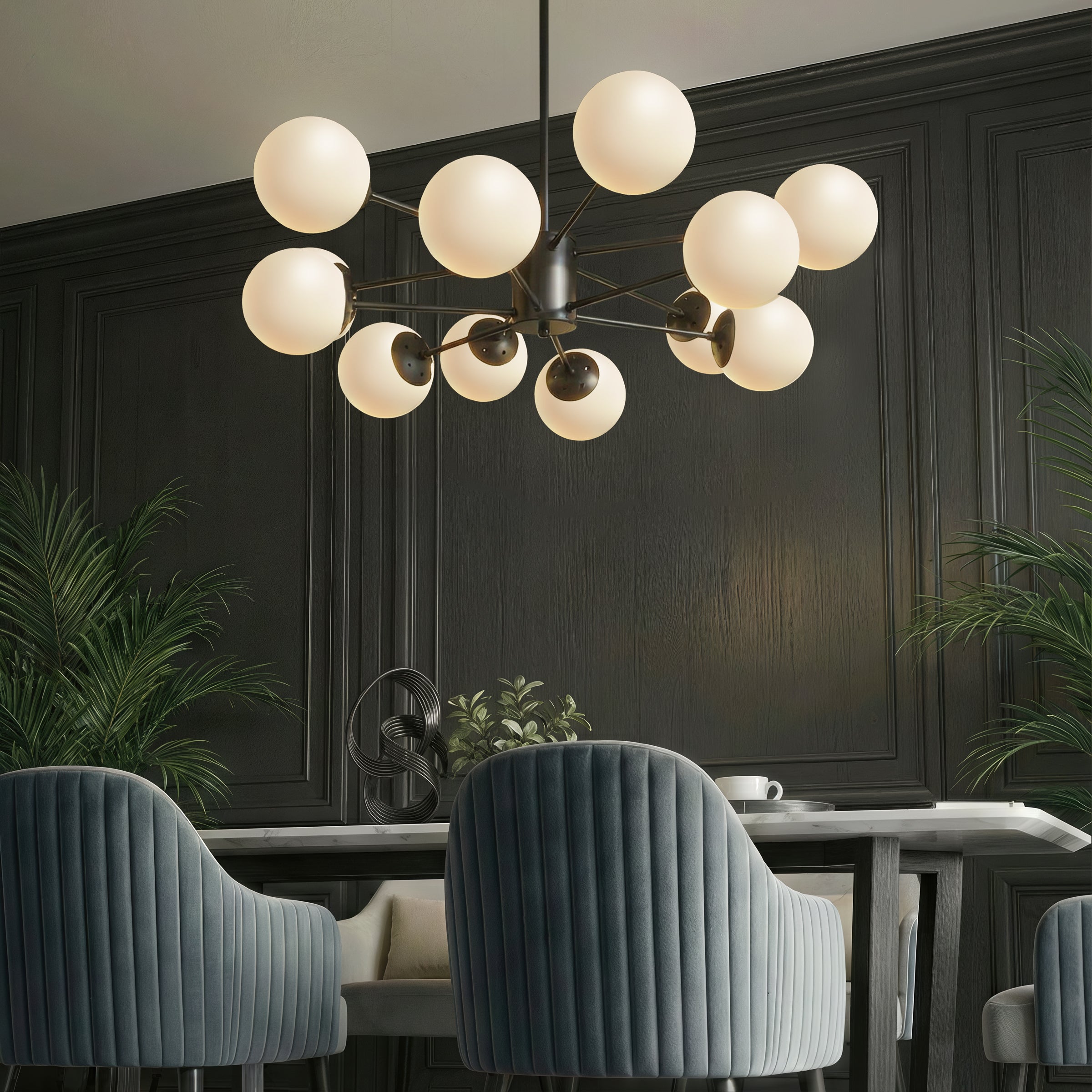 Freyza - Lightsin Cumulus - Modern Metal Chandelier Tubular Design Chandelier with LED White Shade