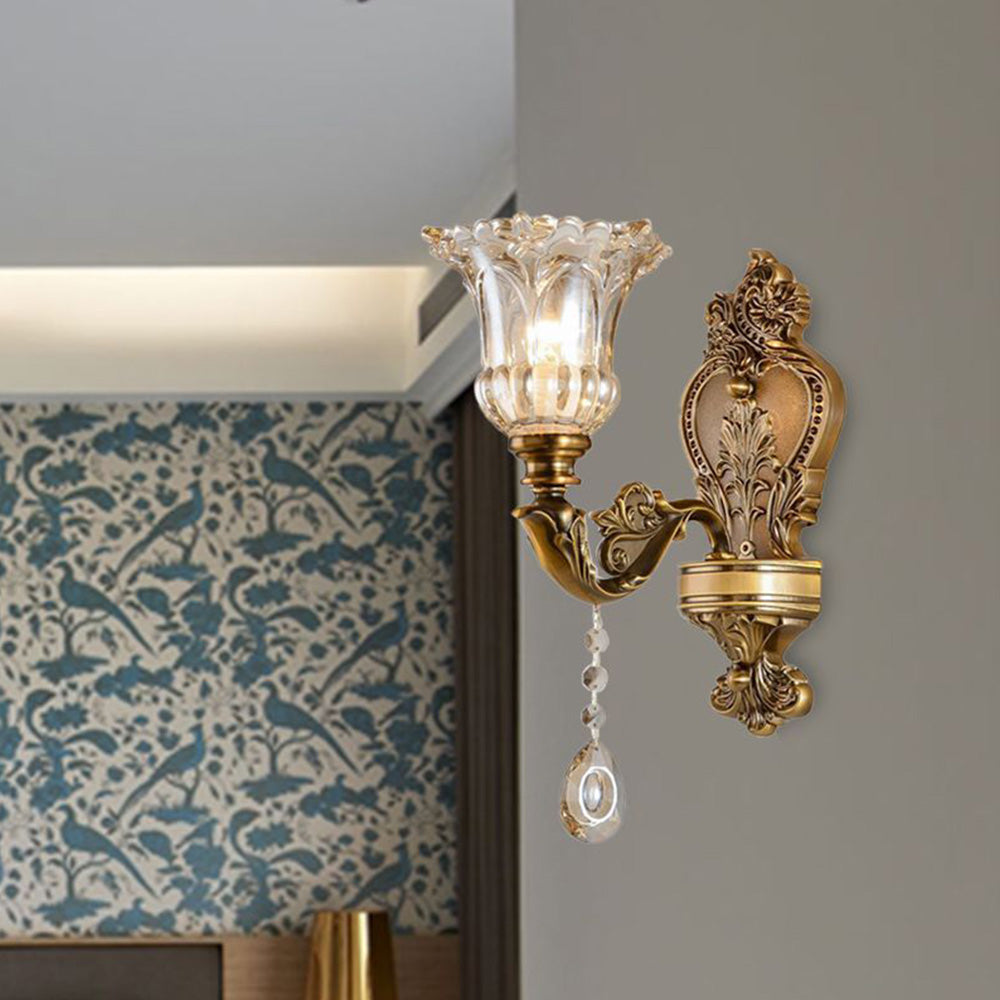 Freyza | Ramiq Vintage Flor Gold Glass Indoor Wall Light – Vintage Bedroom Living Room