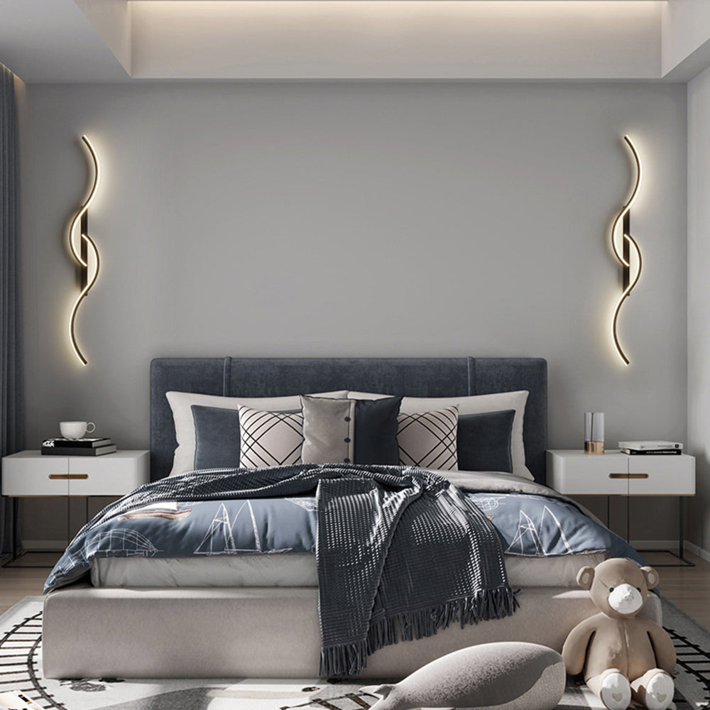 Freyza | Lumor Modern Linear Black Gold Indoor Wall Light – Modern Bedroom Living Room