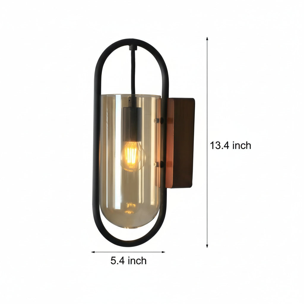Freyza - LED Wall Sconce Light – Nordic Retro Wood Base Glass Shade (24x15cm / 9.4x5.9in)
